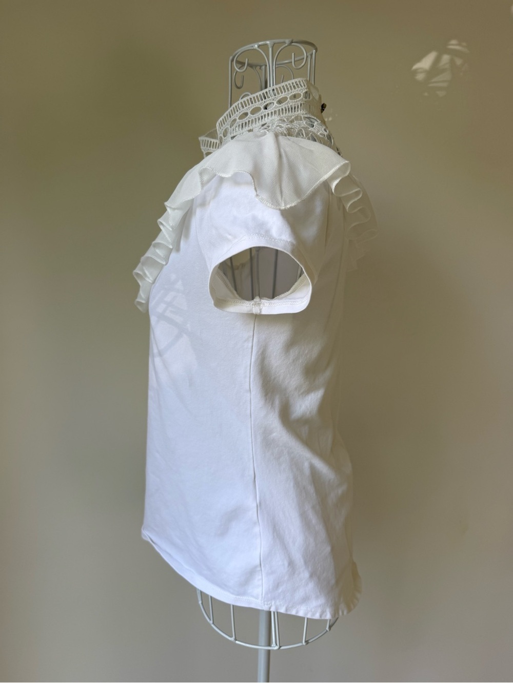 Ted Baker London White Lace Ruffle High Neck Top Blouse Size 0 XS - Picture 3 of 9